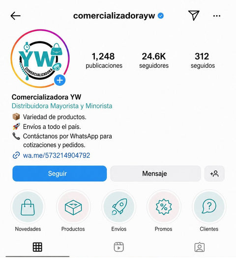 Perfil de Instagram @comercializadorayw